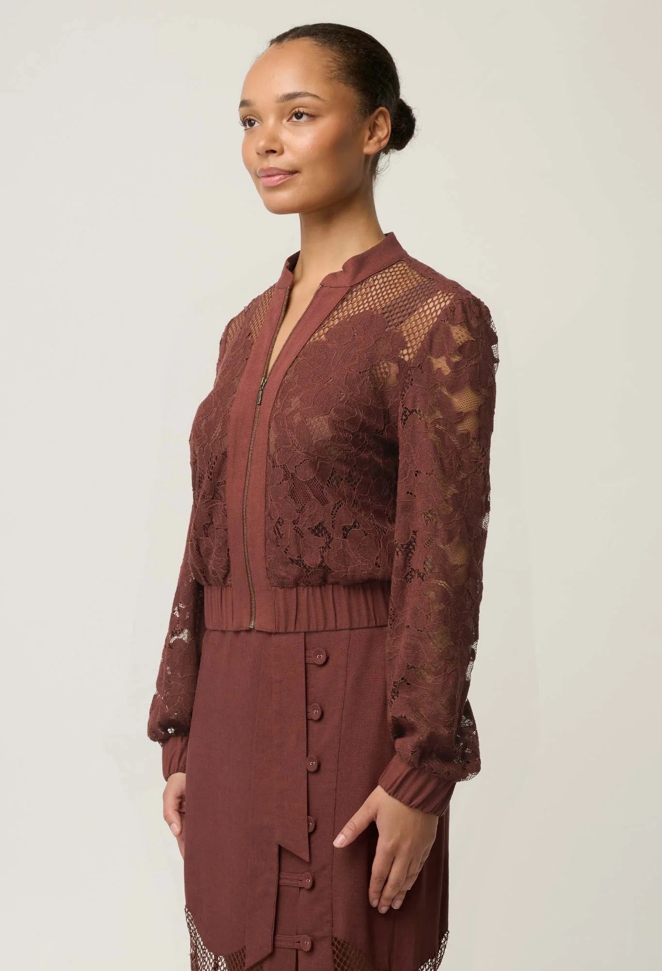 Solene Lace Bomber - Rosewood