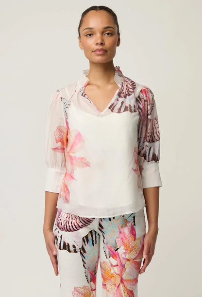 Oleander Shirred Blouse - Nautilus Bloom