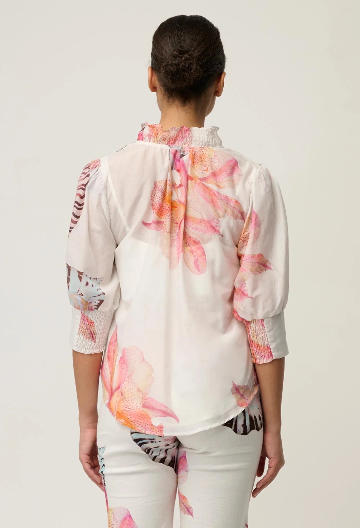 Oleander Shirred Blouse - Nautilus Bloom