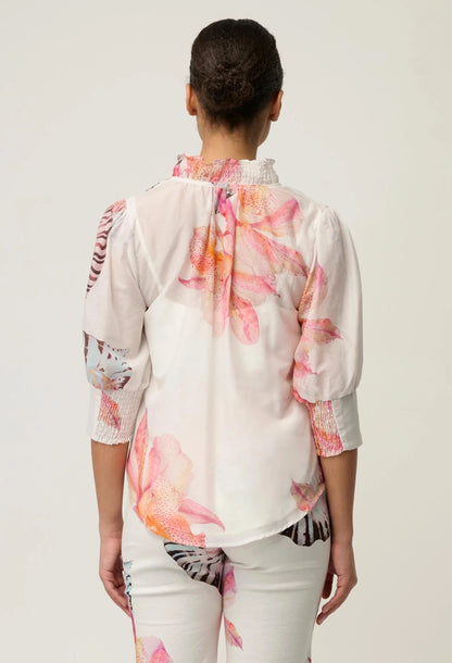 Oleander Shirred Blouse - Nautilus Bloom