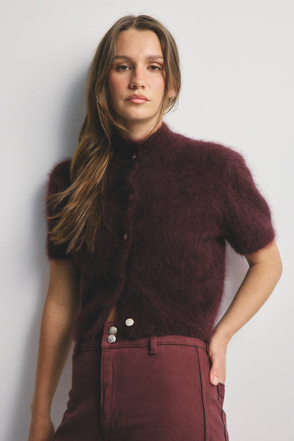 Claudia Short Sleeve Cardigan - Aubergine
