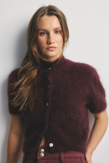 Claudia Short Sleeve Cardigan - Aubergine