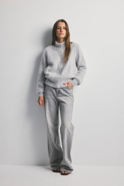 Felix Zip Cardigan - Light Grey