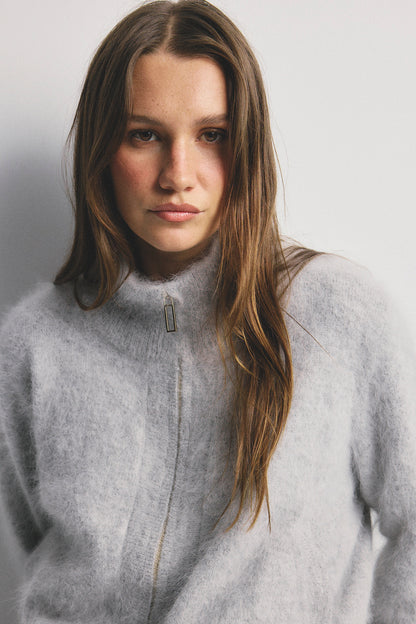 Felix Zip Cardigan - Light Grey