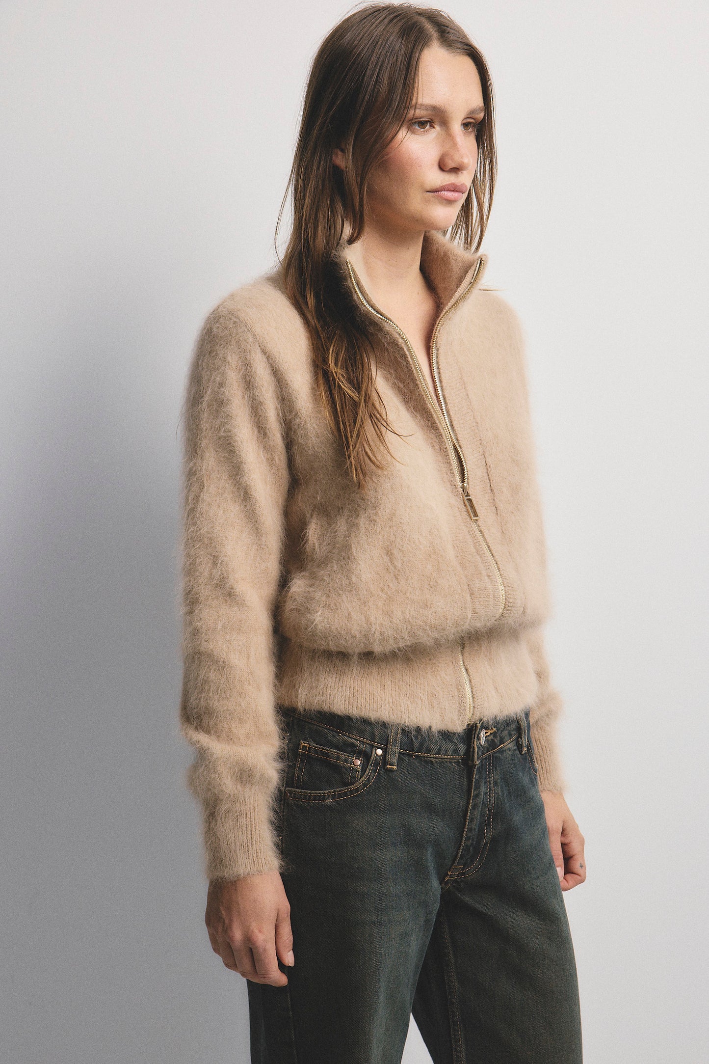 Felix Zip Cardigan - Latte