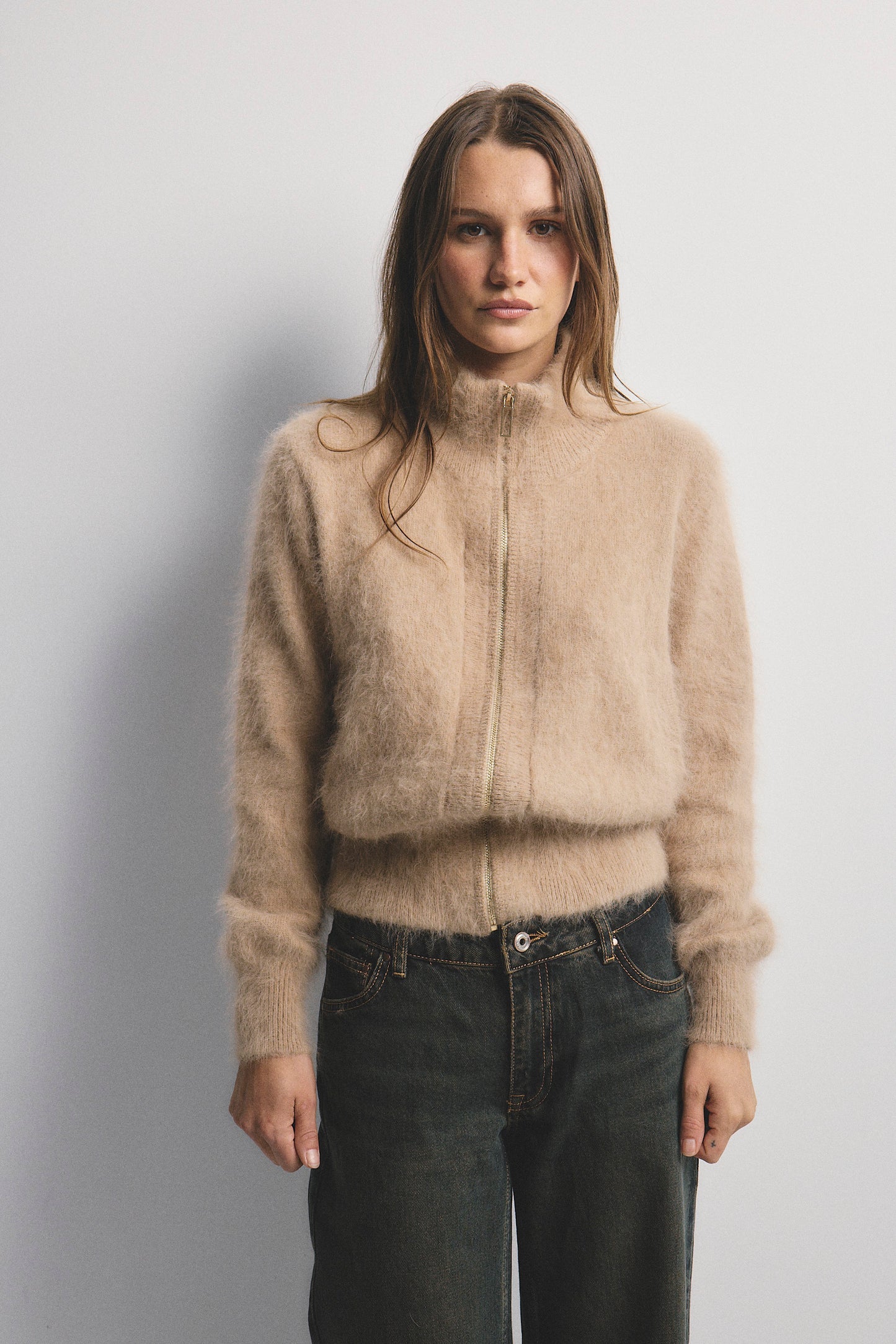 Felix Zip Cardigan - Latte