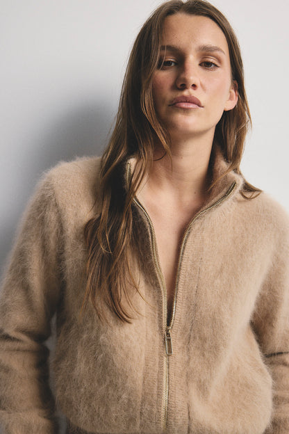 Felix Zip Cardigan - Latte