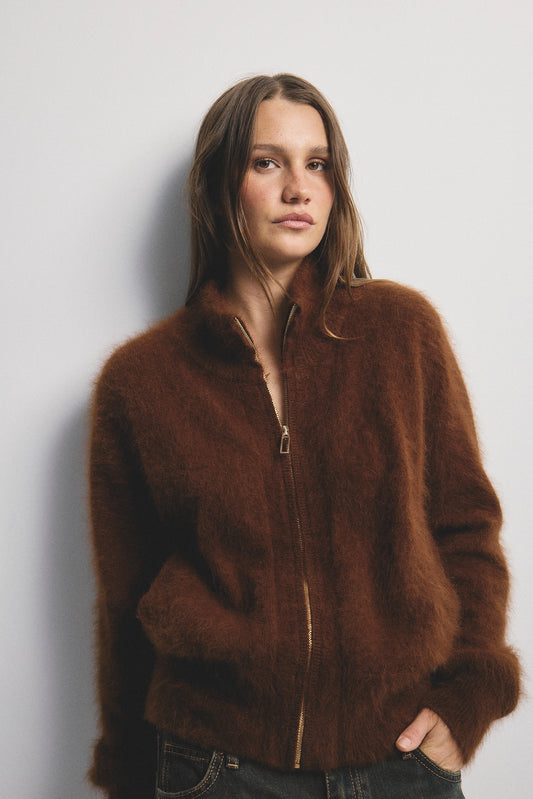 Felix Zip Cardigan - Chocolate