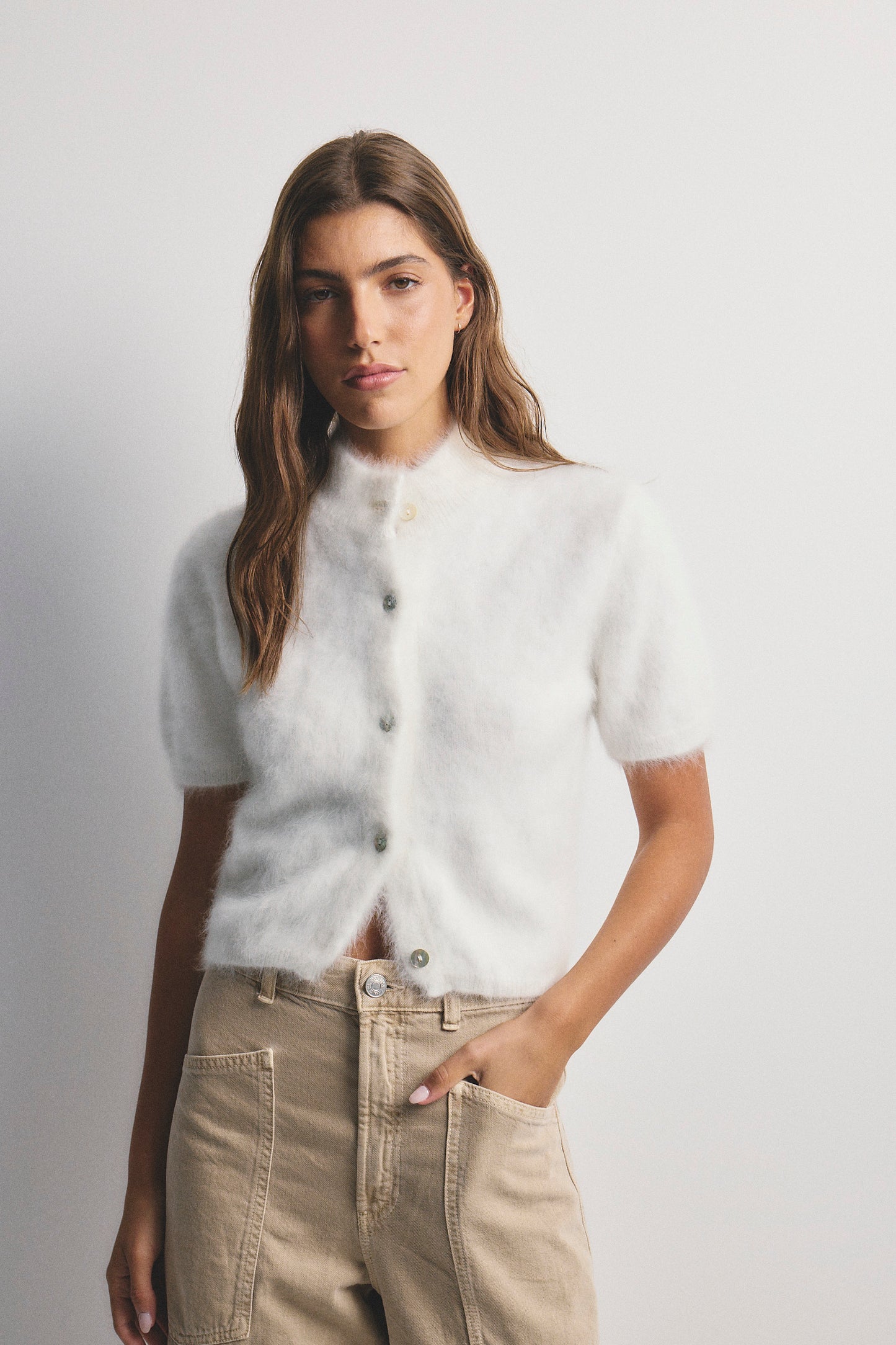 Claudia Short Sleeve Cardigan - Snow