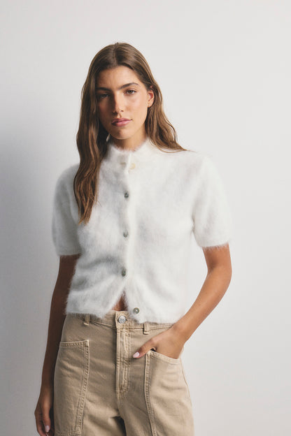 Claudia Short Sleeve Cardigan - Snow