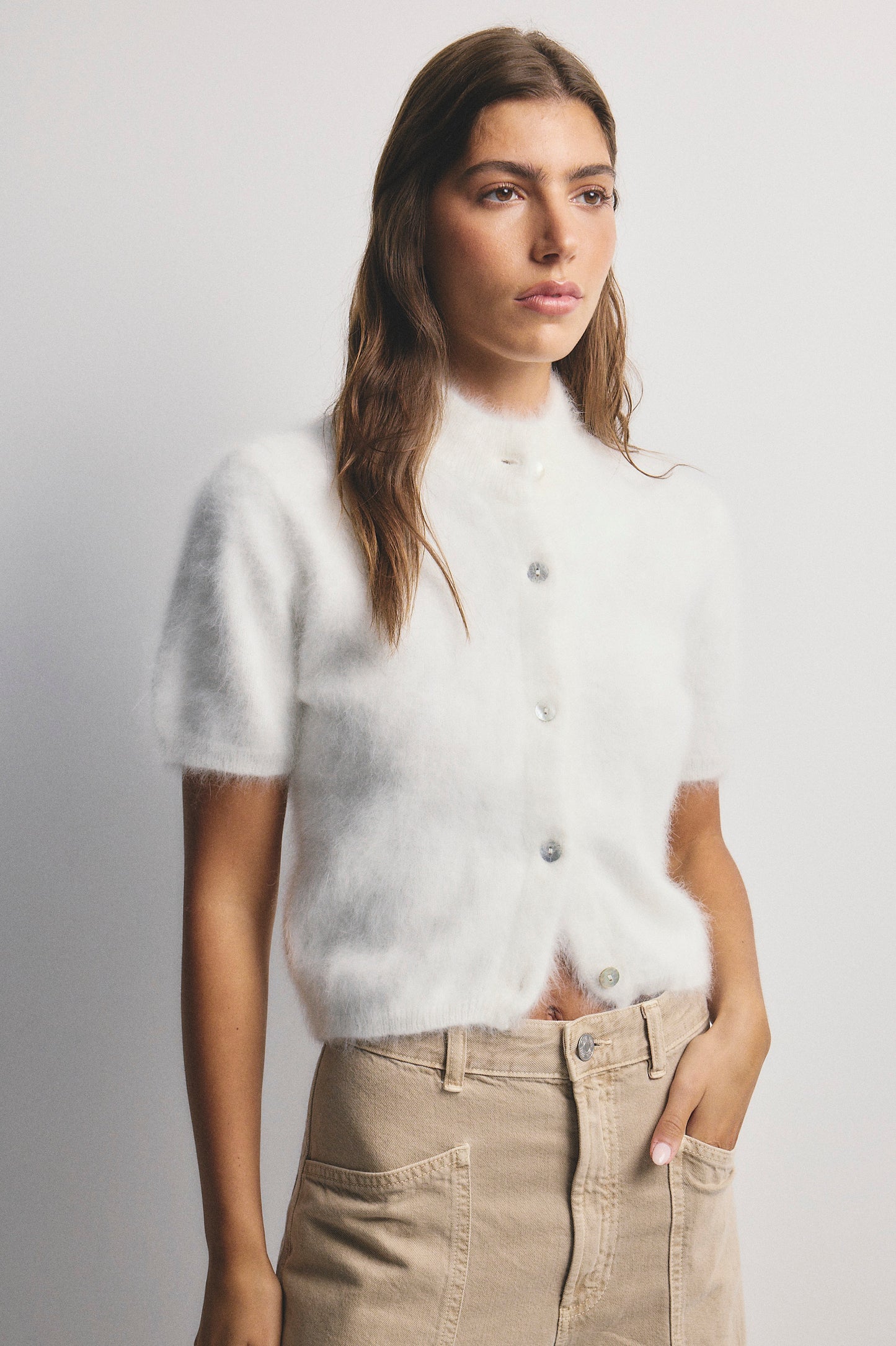 Claudia Short Sleeve Cardigan - Snow