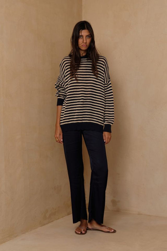 Valentina Stripe Knit Top - Navy Sand