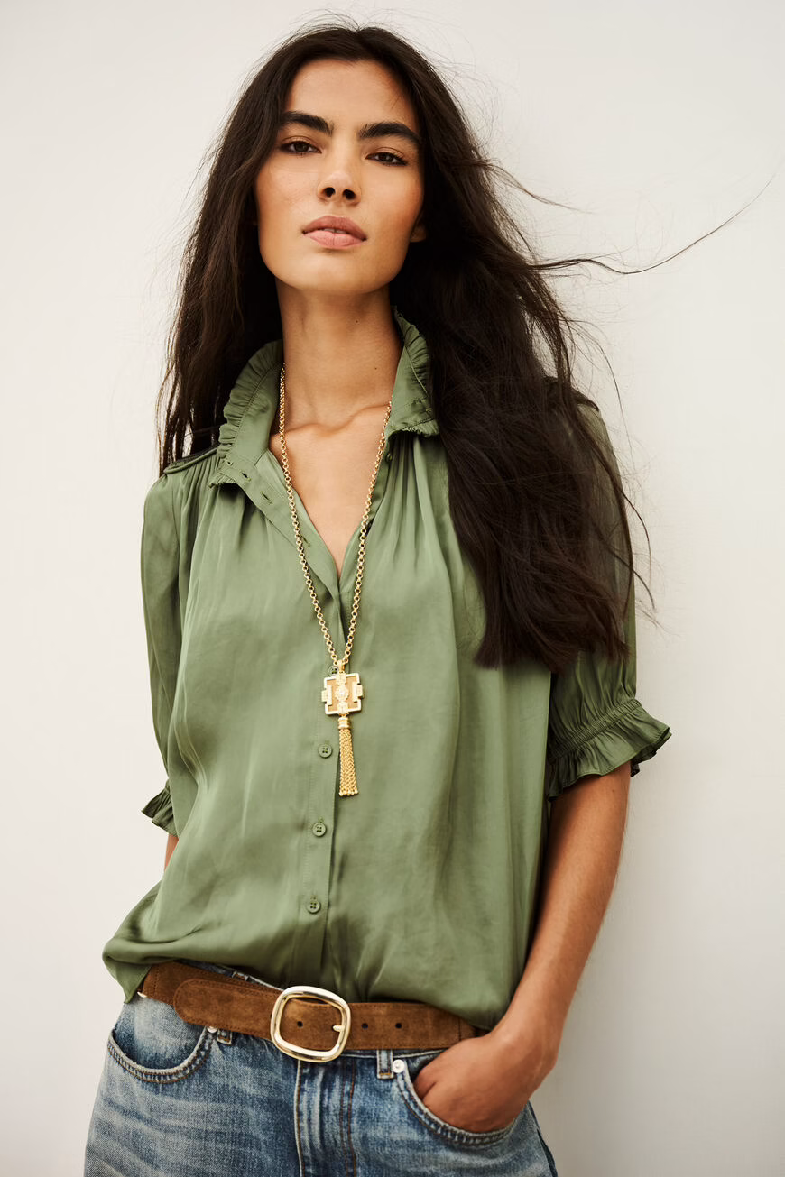 Camila Stand-up collar shirt - Kaki