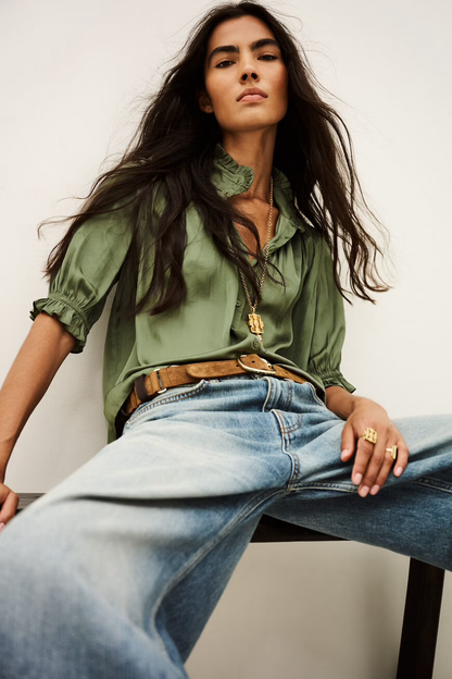 Camila Stand-up collar shirt - Kaki