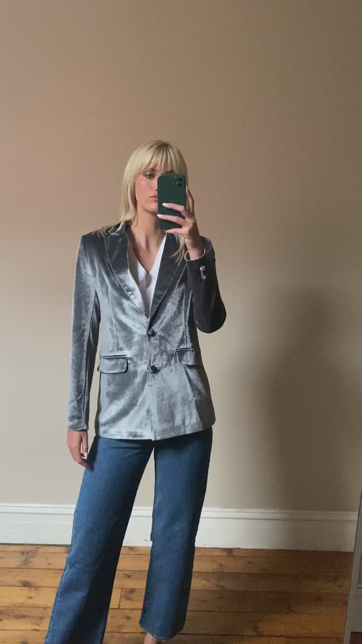 Veronica Velvet Blazer - Silver