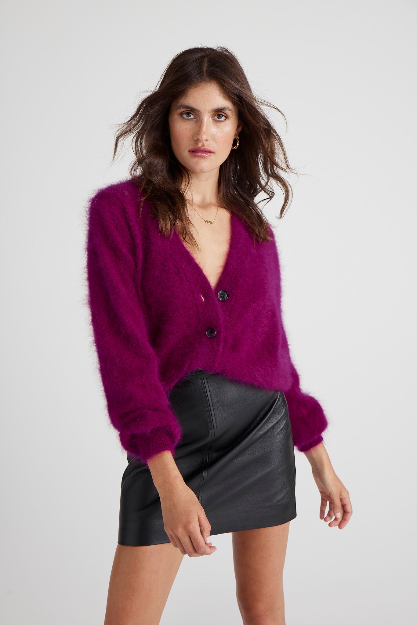 Lucie V Neck Cardigan - Wine