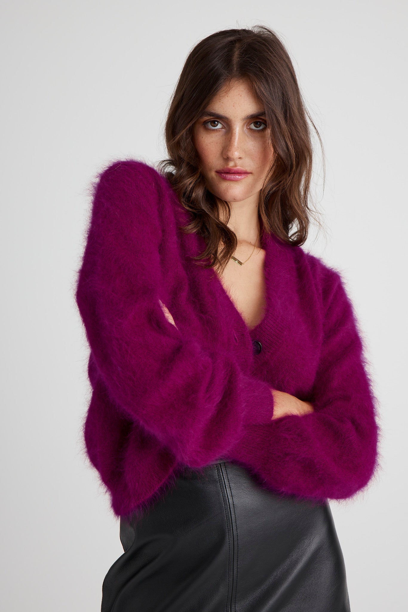 Lucie V Neck Cardigan - Wine