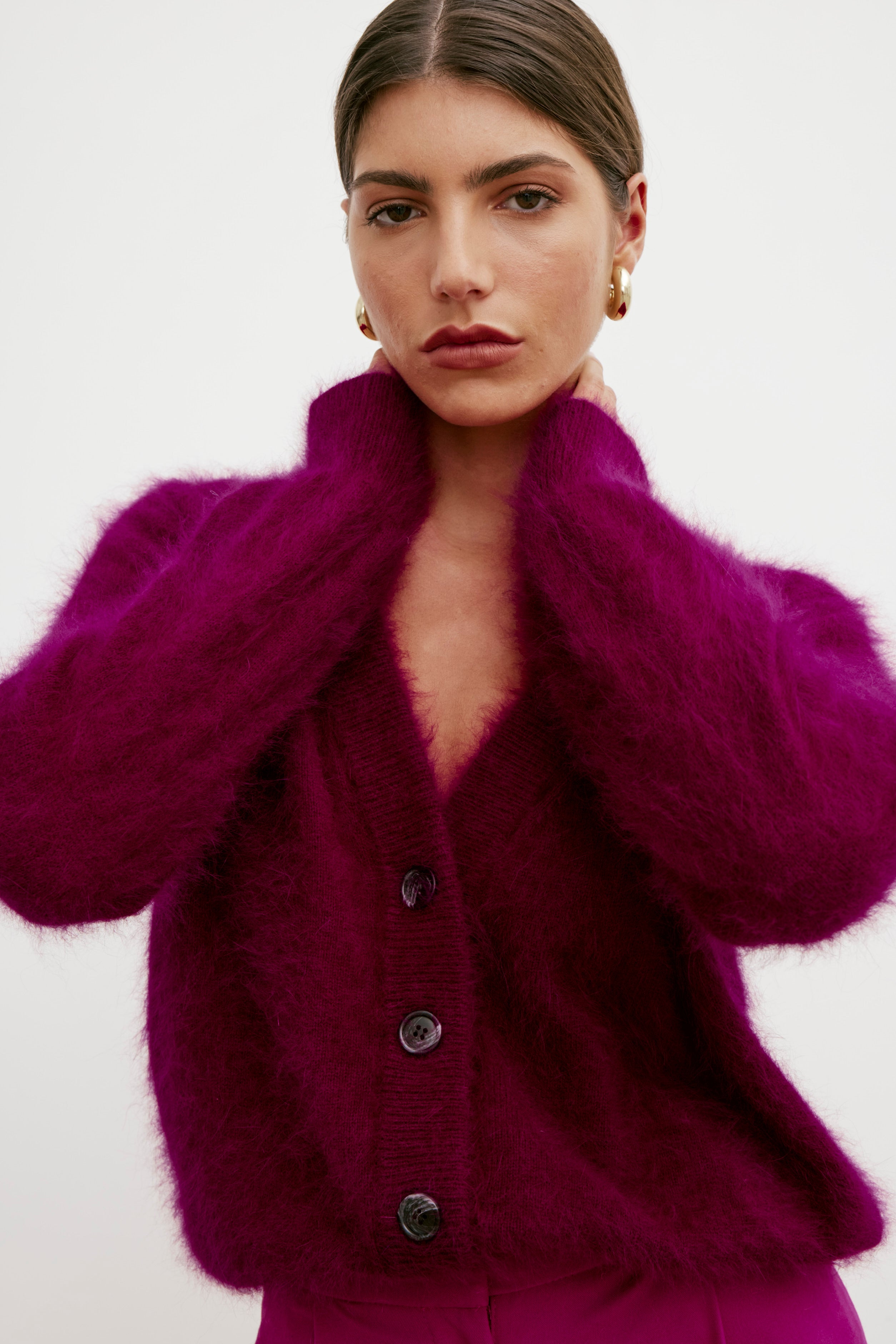 Lucie V Neck Cardigan - Wine