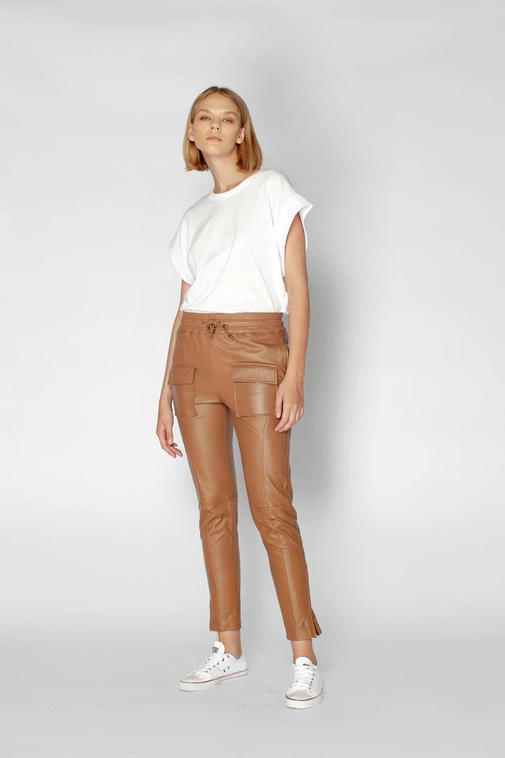 Ryder Leather Jogger Pants - Caramel
