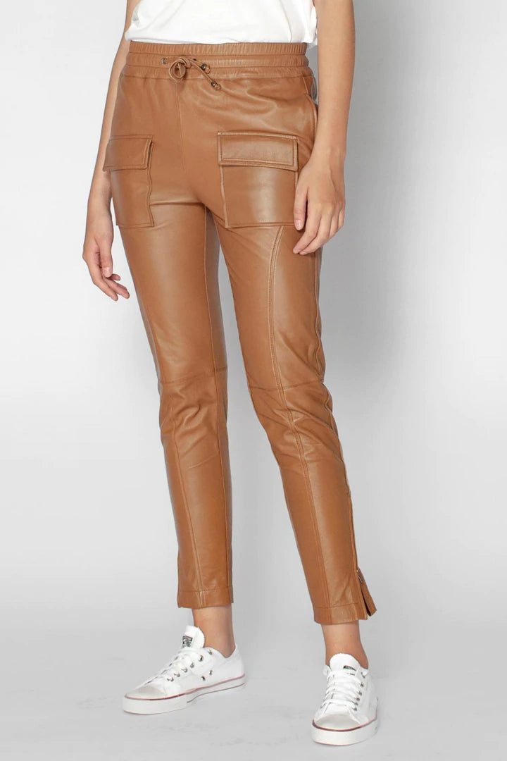 Ryder Leather Jogger Pants - Caramel