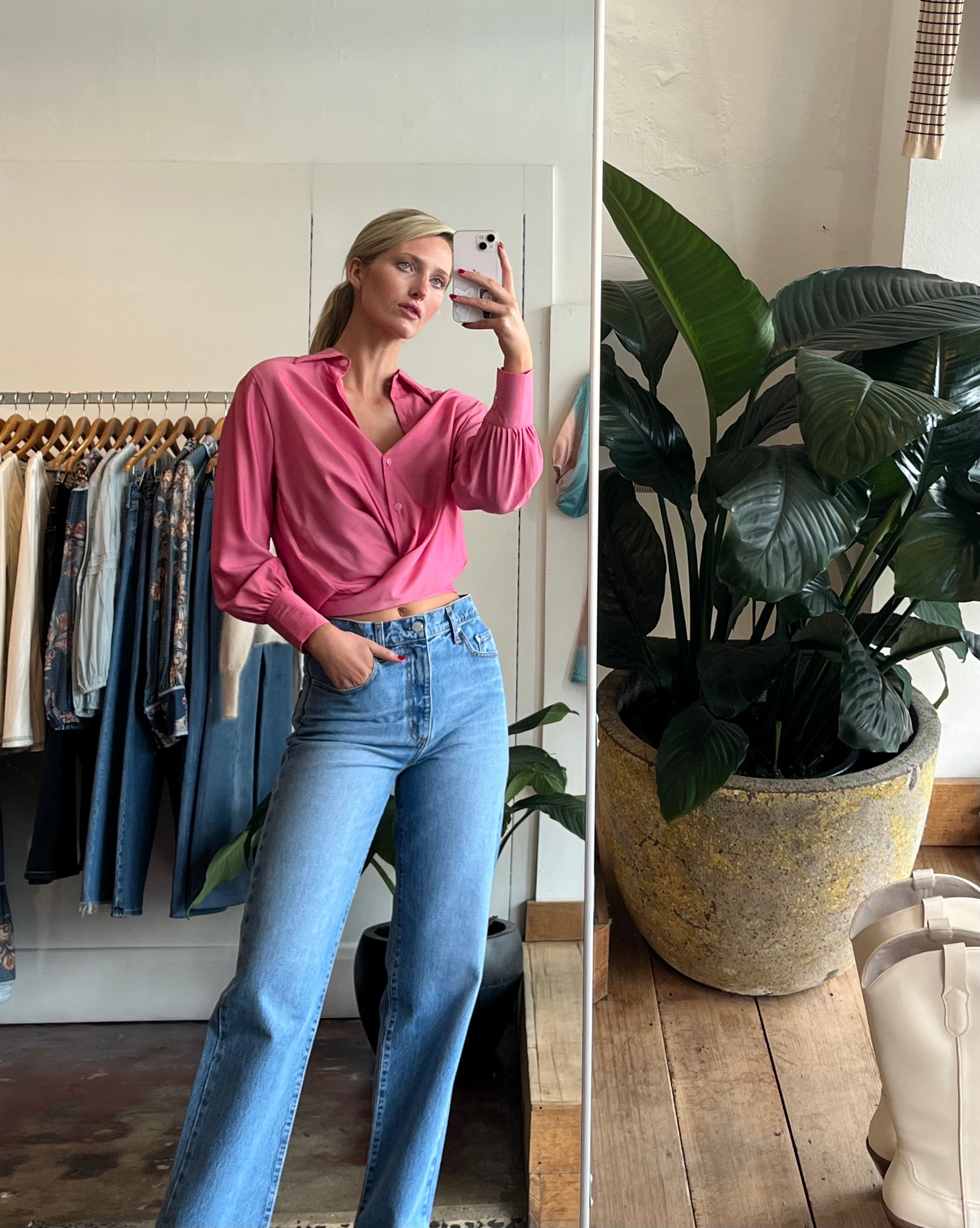 Rhea Wrap Shirt - Fuchsia Pink