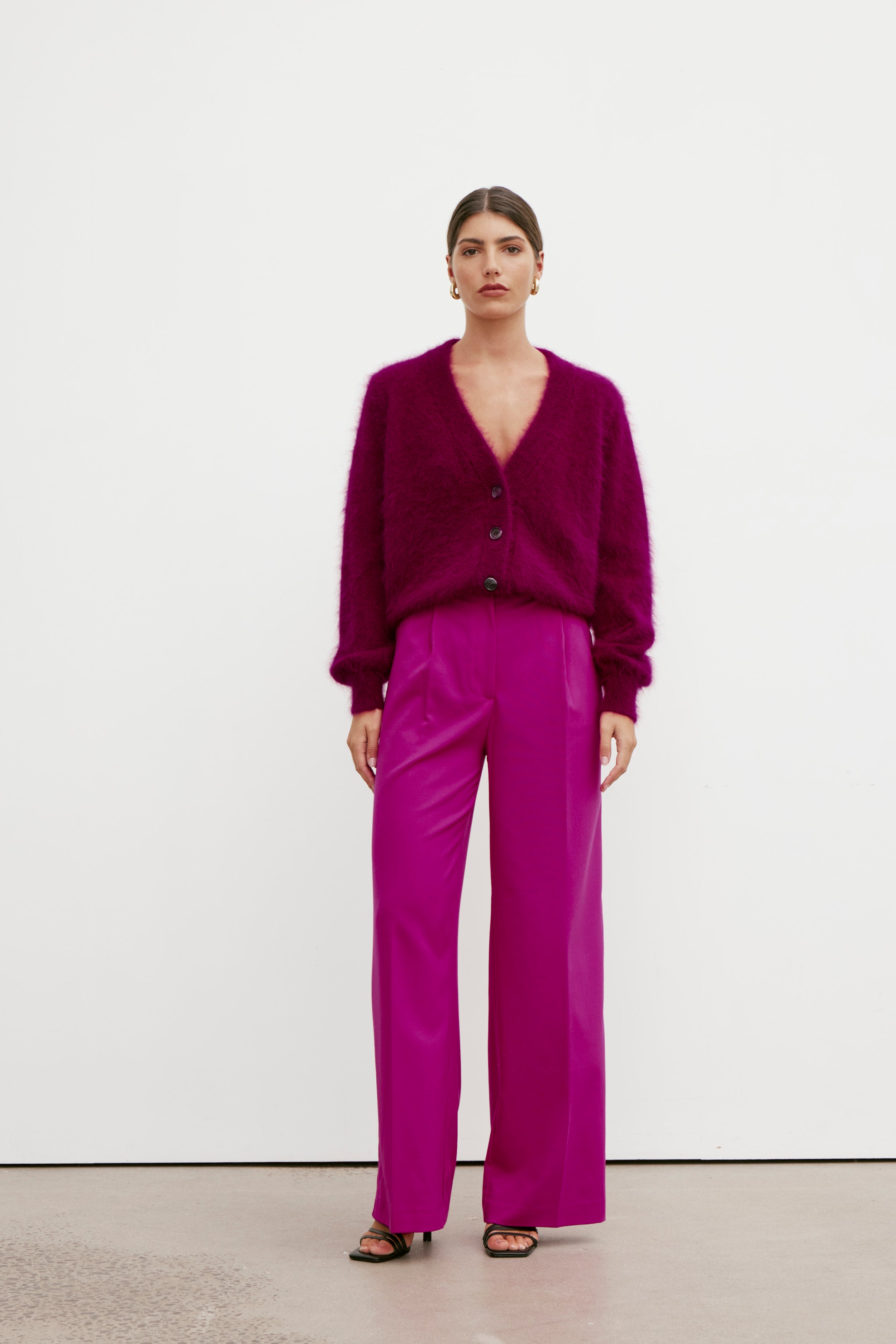 Lucie V Neck Cardigan - Wine