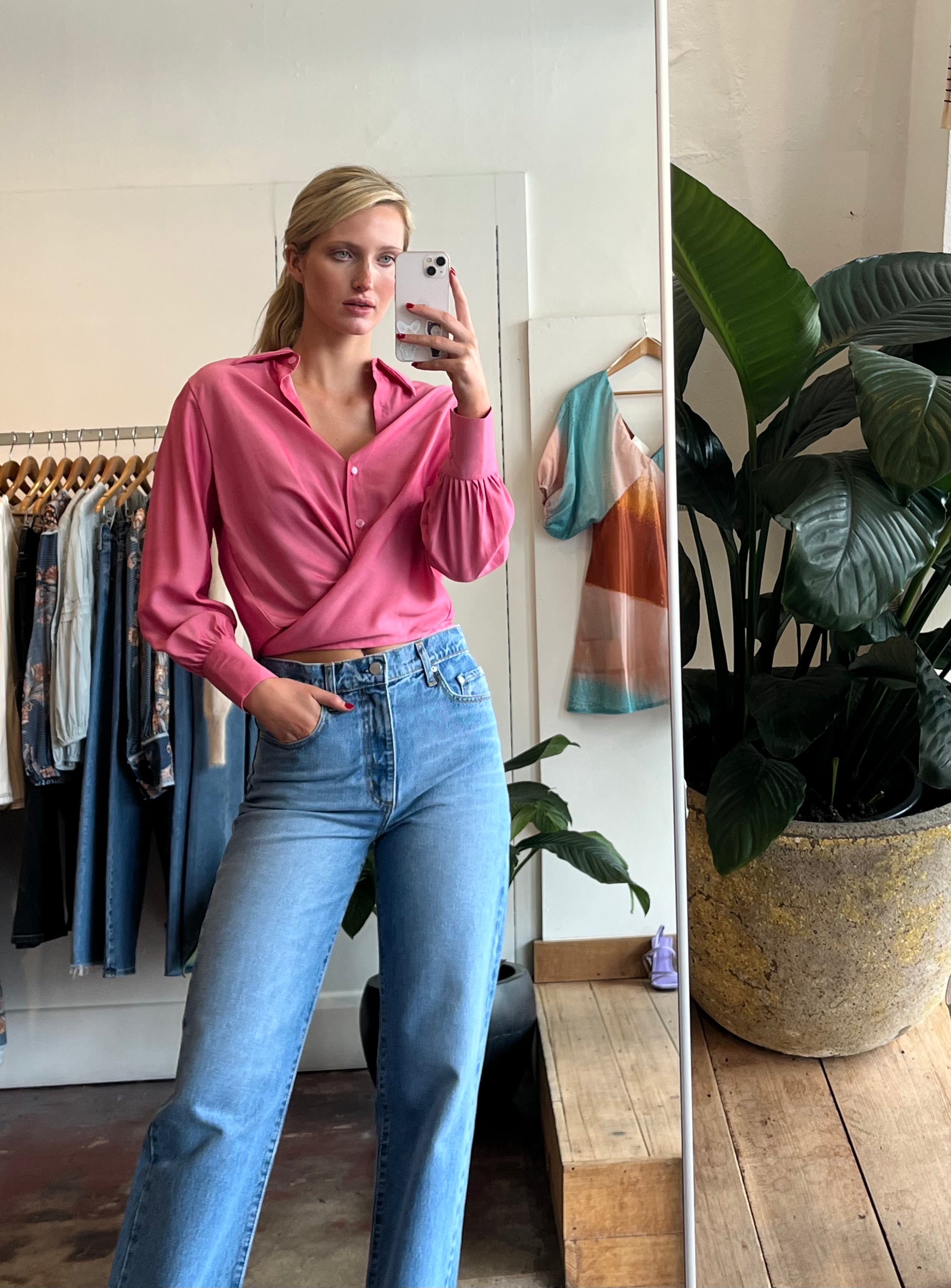 Rhea Wrap Shirt - Fuchsia Pink