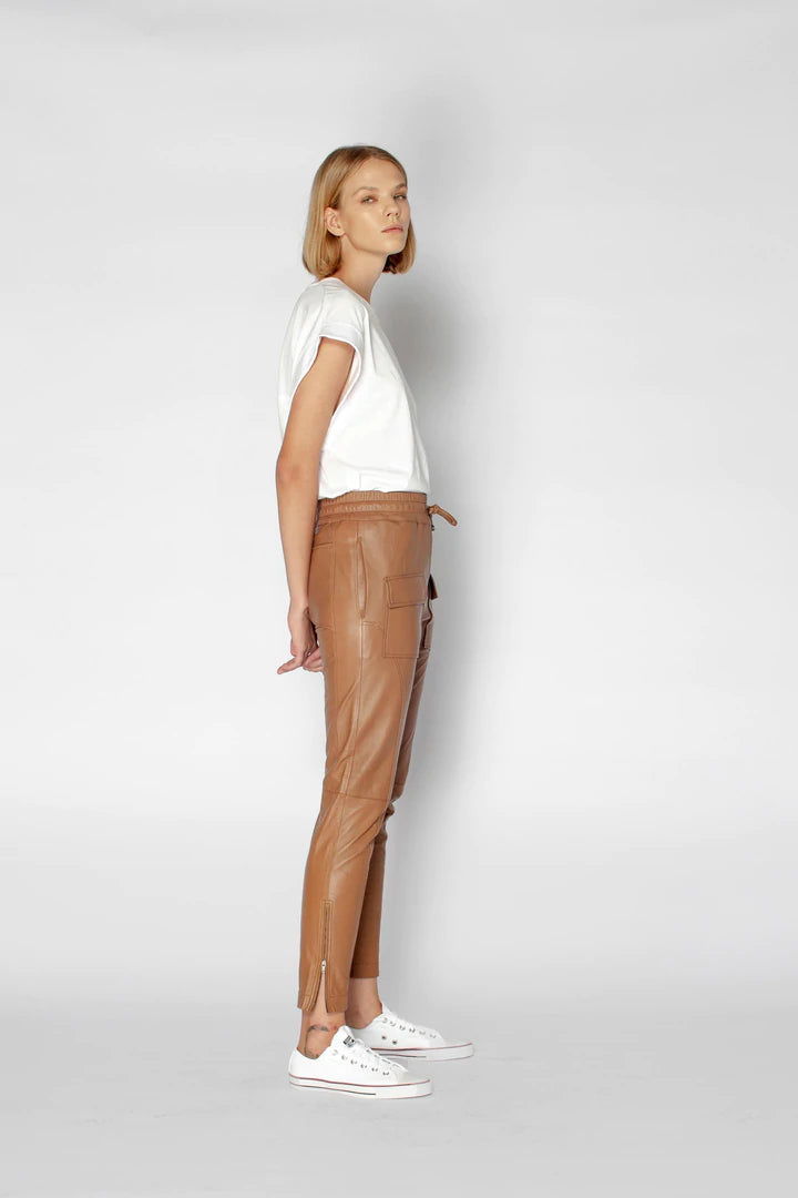 Ryder Leather Jogger Pants - Caramel