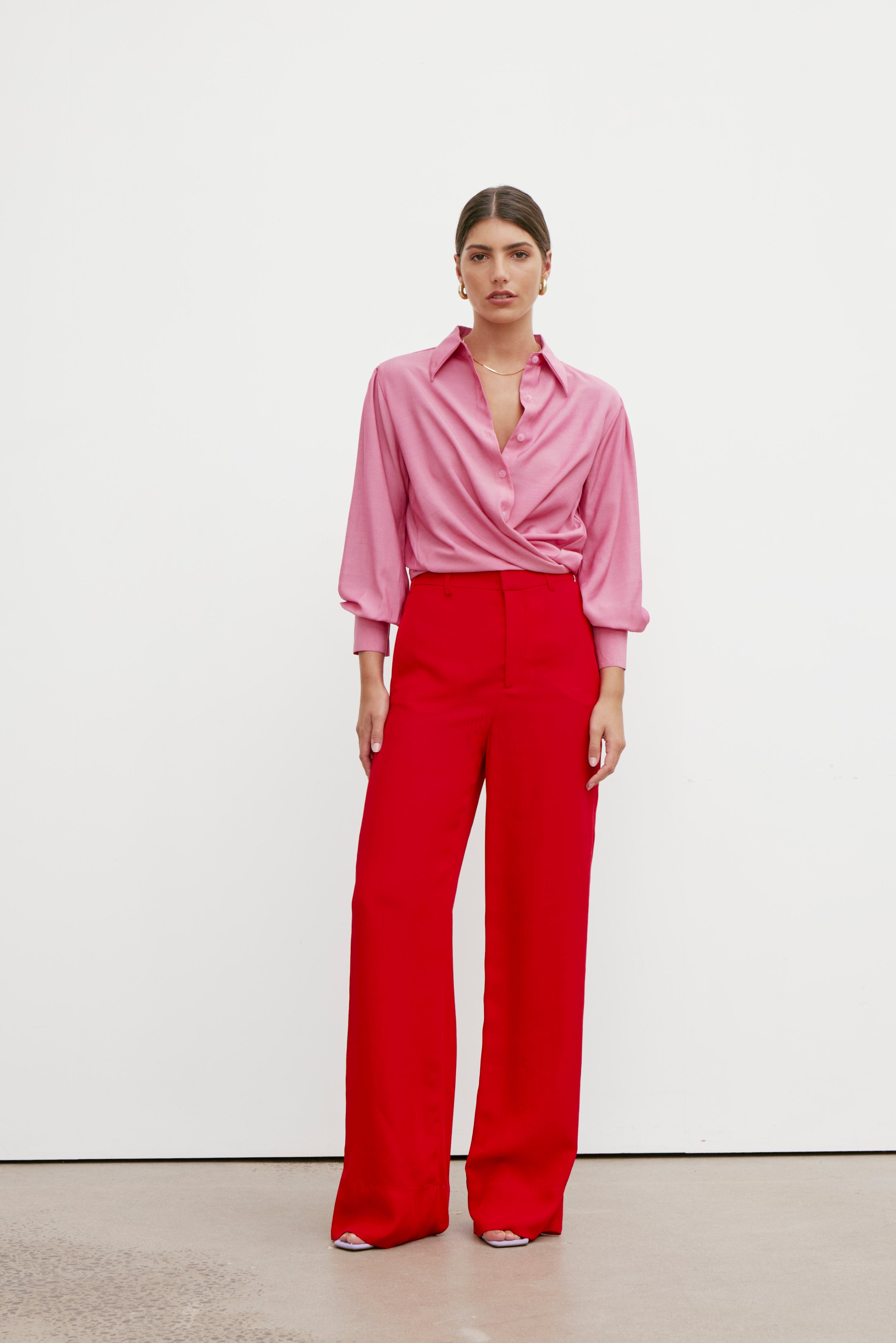 Rhea Wrap Shirt - Fuchsia Pink