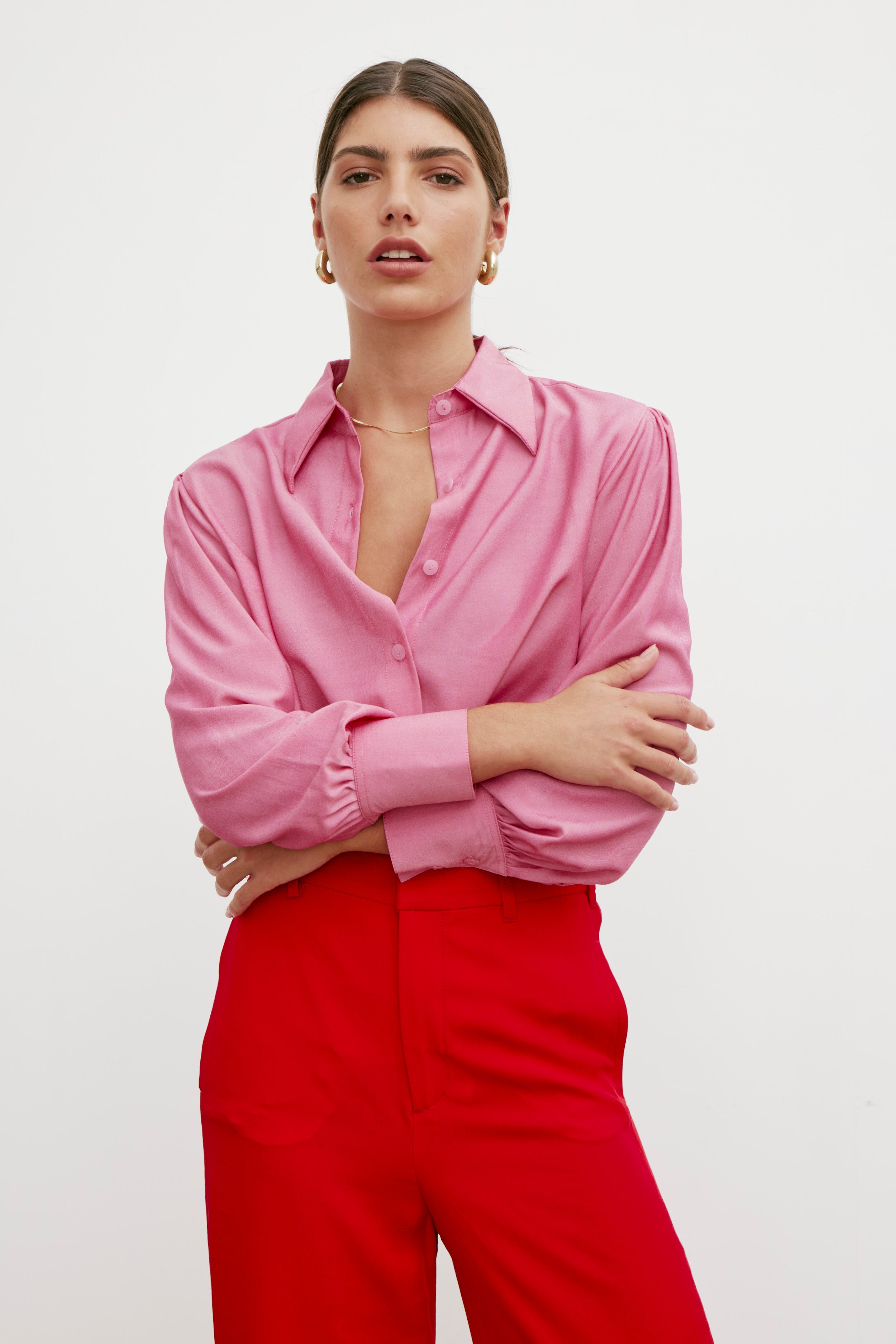 Rhea Wrap Shirt - Fuchsia Pink