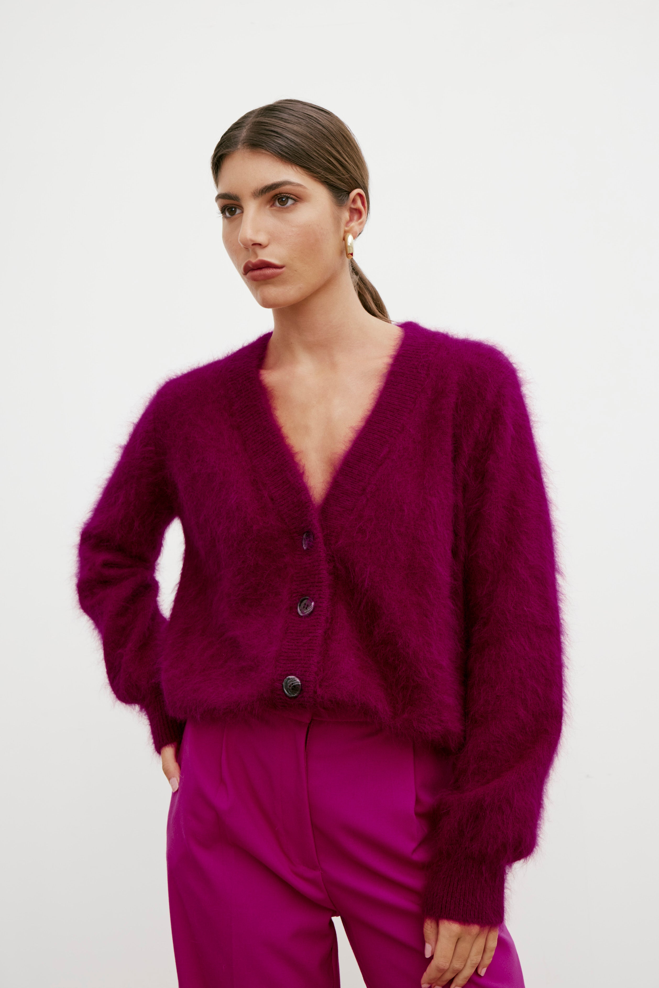 Lucie V Neck Cardigan - Wine