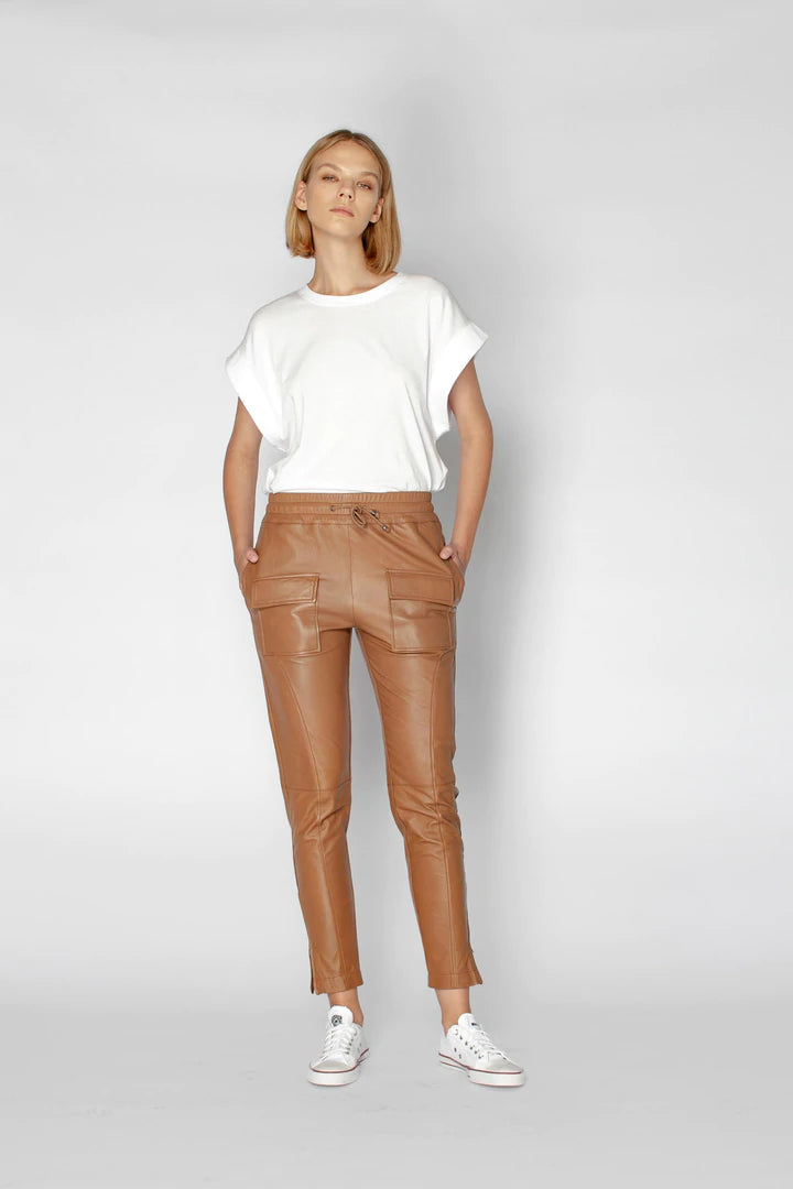 Ryder Leather Jogger Pants - Caramel