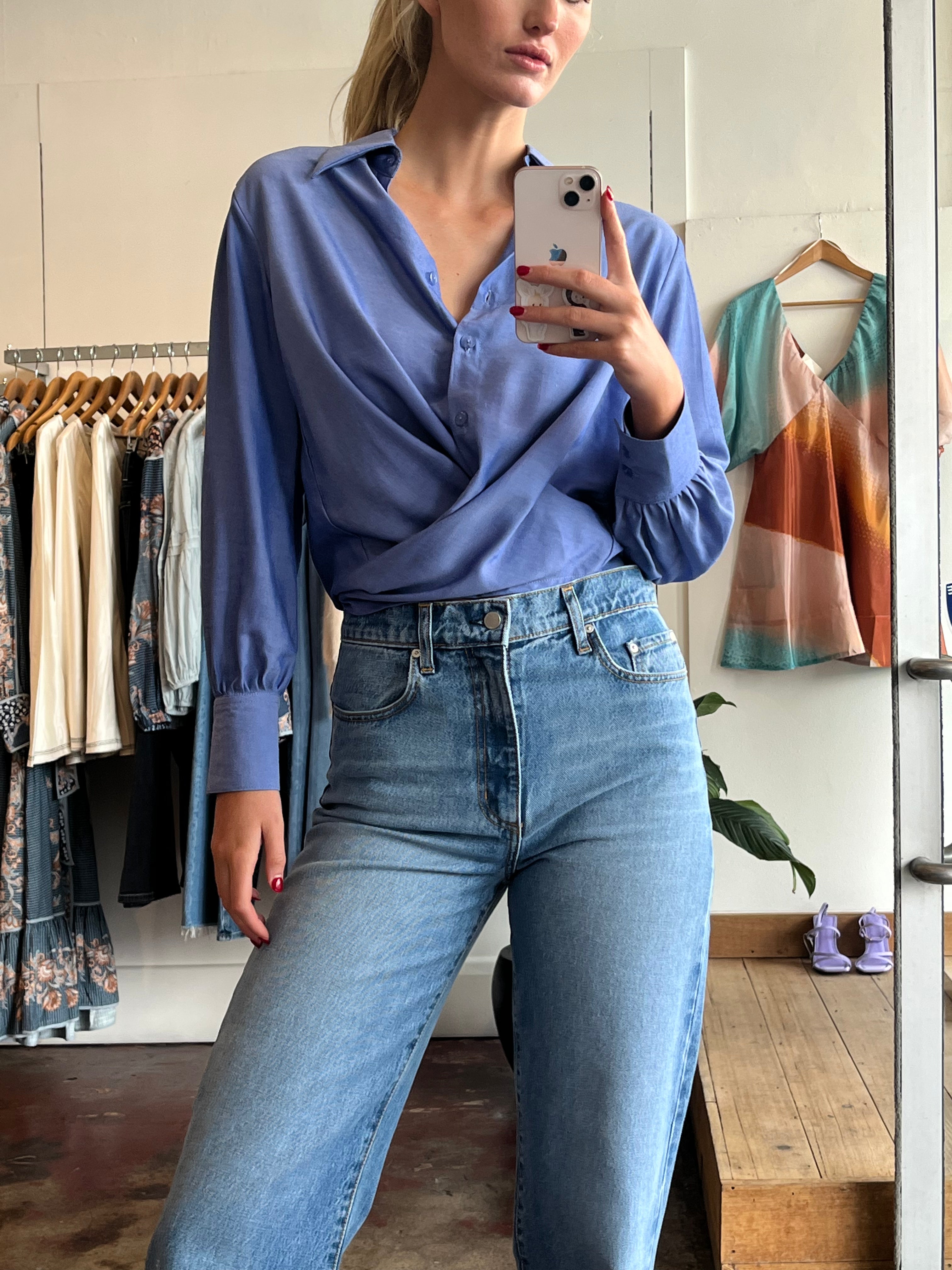Rhea Wrap Shirt - Royal Blue