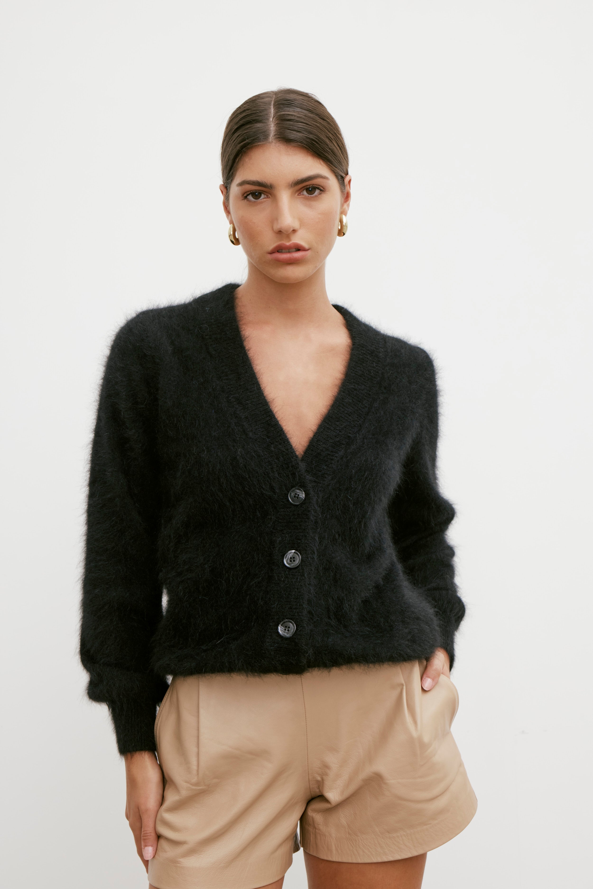 Lucie V Neck Cardigan - Black