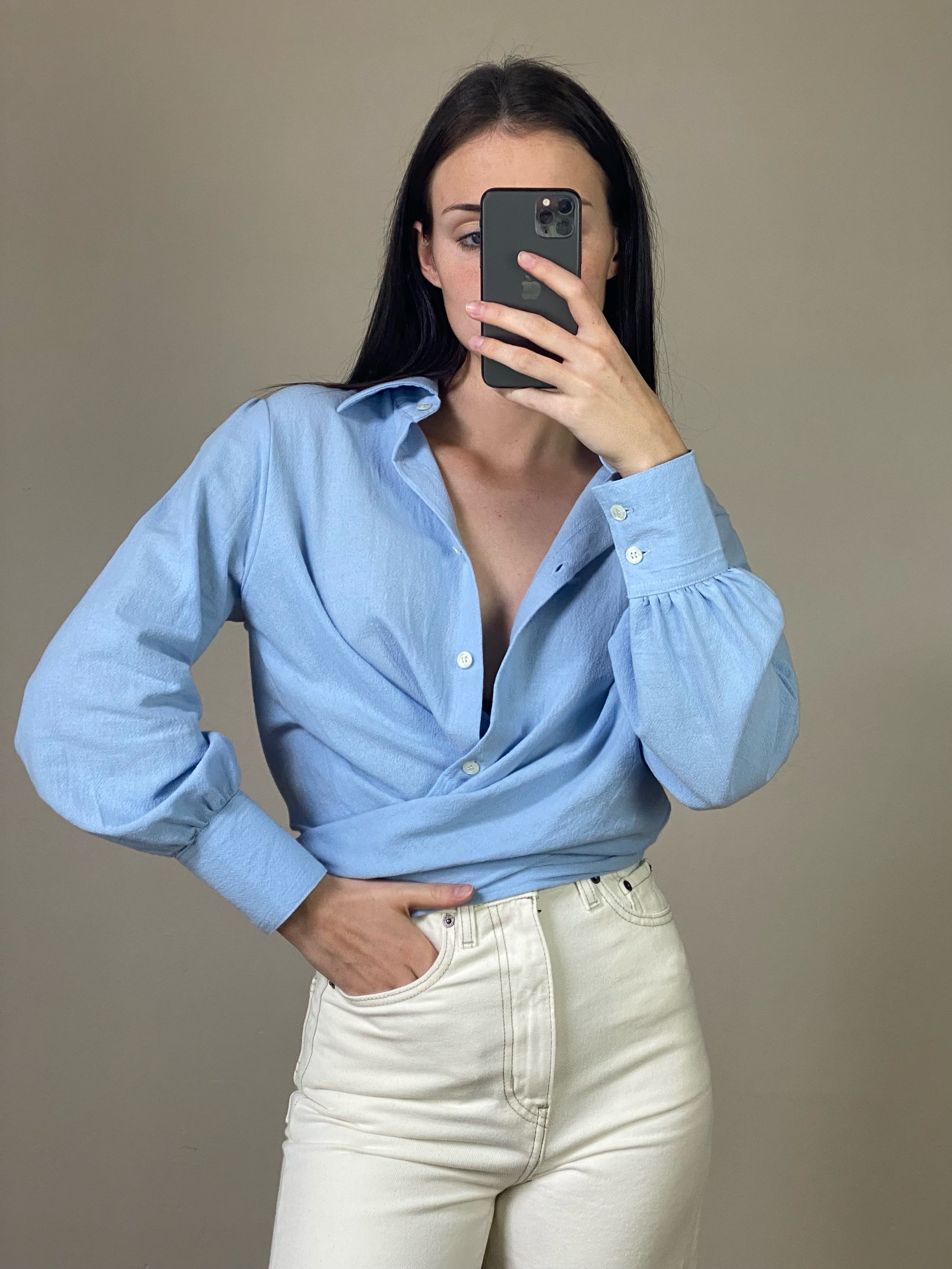 Rhea Wrap Blouse - Baby Blue