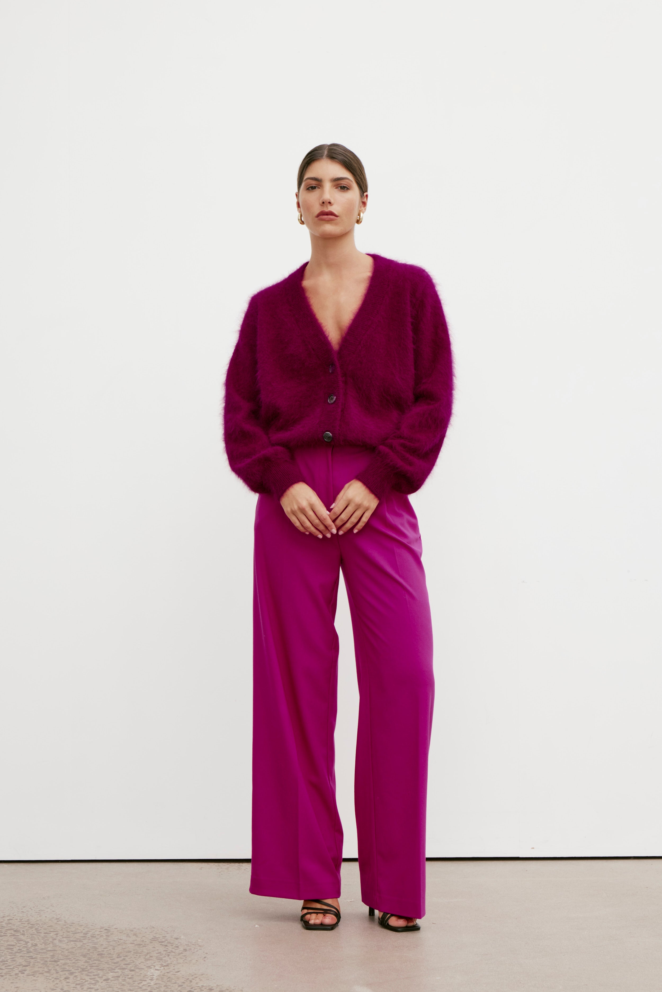 Lucie V Neck Cardigan - Wine